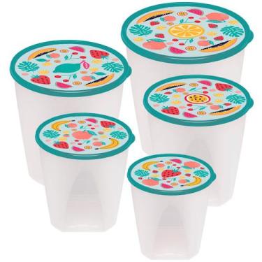 Imagem de Potes para Mantimentos Redondo, Kit 5 Porta Mantimentos em Plastico De