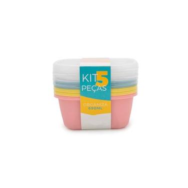 Imagem de Kit 5 Potes Organizacionais Tampa 690Ml Quaadrado Freezer - Jaguar Pla