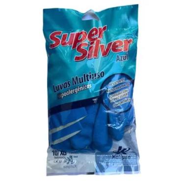 Imagem de Luva Multiuso Látex Hipoalergênica Super Silver Azul - Kalipso - Luva 
