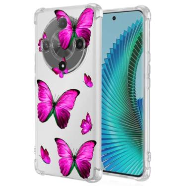 Imagem de Yerebel Capa para Honor X9B, capa fofa Honor Magic6 Lite ALI-NX1, capa de silicone de borracha macia TPU transparente flexível para Honor X9B 5G Rose Butterfly