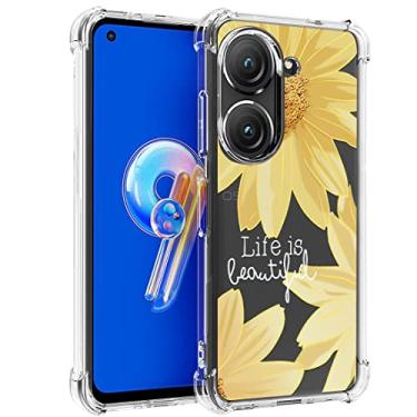 Imagem de Osophter Capa para ASUS Zenfone 9, capa Zenfone 10h floral para meninas mulheres capa de telefone de borracha TPU flexível com absorção de choque para ASUS Zenfone 9 (flor grande sol)