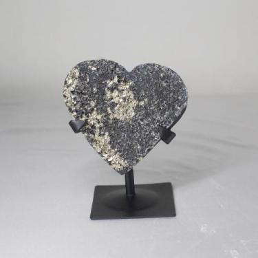 Imagem de Coração Xisto Com Perita na Base Metal Preta - renav, 250g