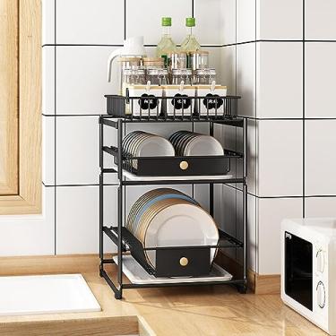 Imagem de Escorredor de pratos de cozinha de 3 níveis, escorredor de pratos grande de metal com bandeja de água, escorredor de pratos para balcão de cozinha, organizador de cozinha