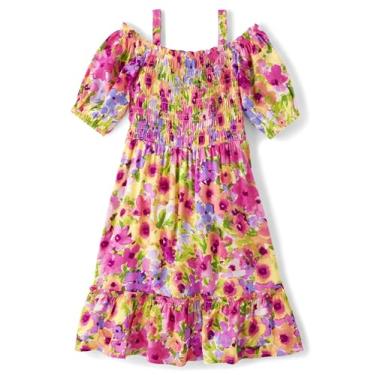 Imagem de The Children's Place Vestido fashion de manga curta para meninas, Madalyn Floral Ombro Frio, P