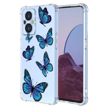 Imagem de KOARWVC Capa para OnePlus Nord N20 5G, Oppo Reno8 Lite 5G/Reno7 Lite 5G/Reno7 Z/Reno8 Z - Capa protetora fina de TPU com padrão de borboleta azul com absorção de choque