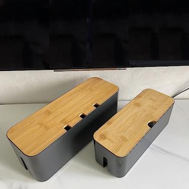 Imagem de 2 caixas de gerenciamento de cabos | Caixa organizadora de cabos | Esconder e ocultar tiras de energia e cabos elétricos de TVs, computadores e mesas (preto, 2 peças)