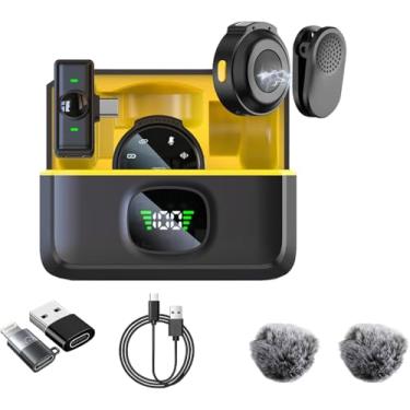 Imagem de microfones de lapela sem fio para iPhone 15, Android, USB C, iPad, mini microfone de lapela com cancelamento de ruído para YouTube, gravação, Vlog, streaming ao