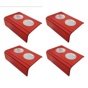 Imagem de Kit 04un Esteiras Para Braço De Sofá Com Porta Copos Alumínio Vermelha
