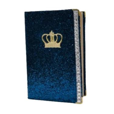 Imagem de Bíblia sagrada glitter azul com coroa - Fonte da Vida