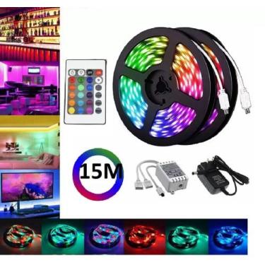 Imagem de Fita De Led Rgb a prova dagua 5050 15 Metros Para Decoração Com Fonte 