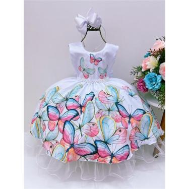 Imagem de Vestido infantil branco borboletas damas festas luxo pérolas - giovane
