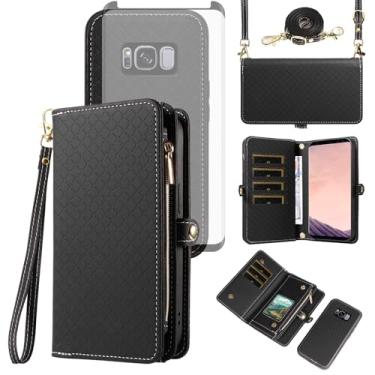 Imagem de Asuwish Capa de celular para Samsung Galaxy S8 Plus carteira com zíper destacável com protetor de tela de vidro temperado alça flip suporte para cartão S8plus S 8 8plus 8S Edge S8+ SM-G955U feminino