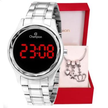 Imagem de Relógio de Pulso Feminino Champion Digital Prata CH48019T + Pulseira B