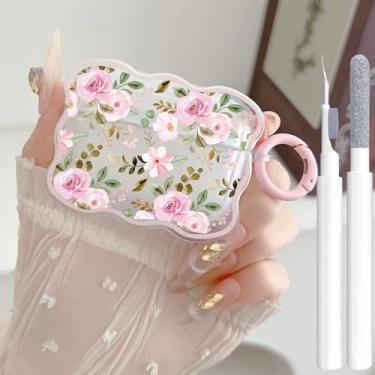 Imagem de Capa transparente para AirPods Pro 2/1 geração fofa, design de flores femininas, TPU macio, à prova de choque, Kawaii, Apple iPod Pro, 2ª/1ª geração, com caneta de limpeza e chaveiro, meninas e