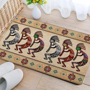 Imagem de DYNH Tapetes de banheiro do sudoeste, tapete de banho asteca nativo americano, sudoeste navajo abstrato retrô tribal geométrico boho kokopelli tapete de banheiro, 40,6 x 61 cm