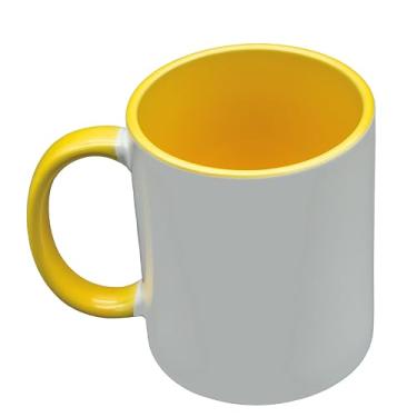 Imagem de Canecas de sublimação 325 ml, interior amarelo e alça - Xícaras de café premium para projetos de prensa térmica - Design versátil de caneca de café ideal para criações personalizadas, conjunto de 1
