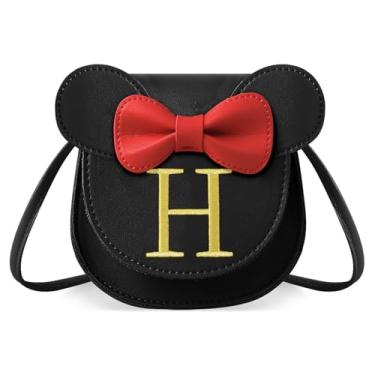 Imagem de izuzta Bolsa infantil para meninas 1 2 3 4 5 6 7 8 9 anos presente de aniversário linda mini bolsa de mouse bolsa transversal, Bolsa pequena/preta/letra glod, H, H