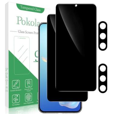 Imagem de Pokolan (2+2) Protetor de tela de privacidade para Samsung Galaxy S25 com protetor de lente de câmera de vidro temperado, desbloqueio de impressões digitais, antiarranhões, protetor de pantalla para