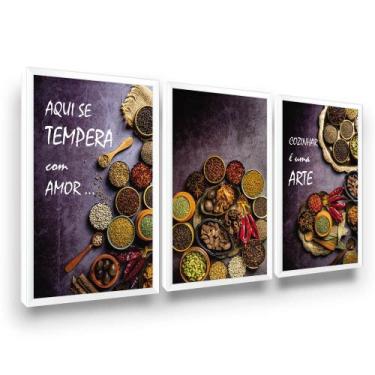 Imagem de Kit 3 Quadros Decorativos Cozinha Restaurante Tempero - Looks Objetos 