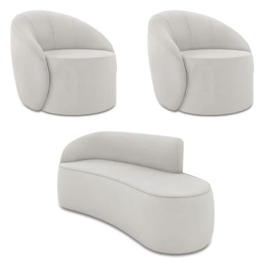 Imagem de Sofá 3 Lugares Orgânico 180cm Morgan e 2 PoltronasLua Veludo D03 - D`Rossi