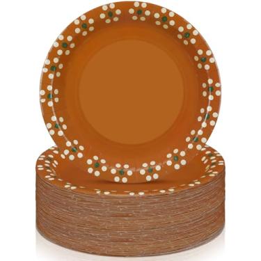 Imagem de Yungyan Platos De Barro Mexicanos Paper Plates Cielito Lindo Party Decoration Mexican Dinnerware Terracotta Flower Clay Pottery Plates Party Supplies Birthday Wedding Decoration(9 Inch,50 Pcs)