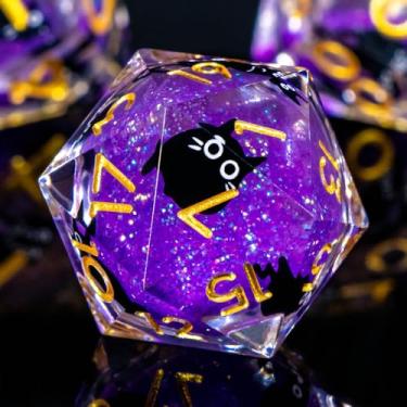 Imagem de Roycevon Resin DND Dice Set with Gift Box, 7Pcs Liquid Core Cat Role Playing Dice, Purple Dungeons and Dragons Sharp Edge D&D Dice D20 D12 D10 D8 D6 D4