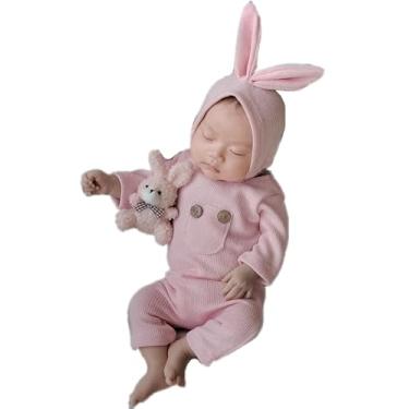 Imagem de CUTEBBPHOTO Macacões para fotografia de bebês recém-nascidos para meninos e meninas, macacão de crochê, roupa de malha, Coelhinho, 0-3 Meses