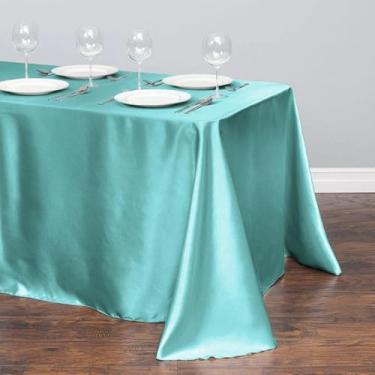 Imagem de Toalha de mesa retangular de cetim, capa de sobreposição de mesa, festa, feriado, jantar, casamento, banquete, decoração (145x335cm/verde menta)