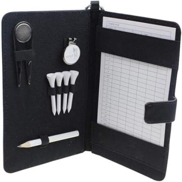Imagem de 5JJJLOOOPP Conjunto de pontuação de golfe, cartão marcador de capa de livro, kit de reparo de taco de golfe, marcador de bola, chá de madeira de golfe, lápis de golfe, placar de golfe impermeável e