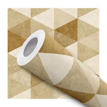 Imagem de Papel De Parede Adesivo Lavável Triângulos Bege Verde Geométrico Rústi