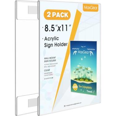 Imagem de MaxGear Suporte de placa de acrílico 21 x 28 cm suporte de parede de plástico transparente com fita dupla face, suporte de placa transparente pôster porta documento folheto moldura acrílica para