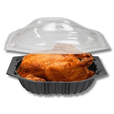 Imagem de Frangueira Preta G100 com Tampa – Kit 100 Unidades – Embalagem Térmica para Frango Assado