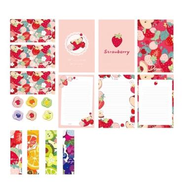 Imagem de Conjunto de 72 peças de papel de escrita e envelopes (36 folhas forradas + 12 envelopes correspondentes + 24 adesivos), desenhos coloridos de frutas para escrever cartas, notas, convites, 4 estilos