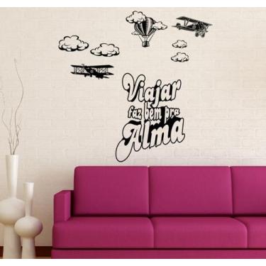 Imagem de Decoração de Parede Avião e Balão com Frase Viajar faz Bem - Gaudesivo