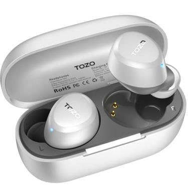 Imagem de TOZO A1 Mini fones de ouvido sem fio Bluetooth 5.3 intra-auriculares com microfone integrado, à prova d'água IPX5, som imersivo, fone de ouvido com conexão de longa distância e estojo de carregamento