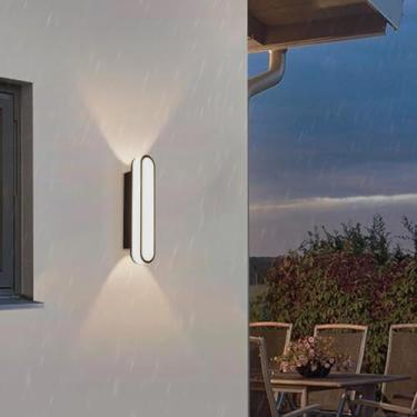 Imagem de Arandela de parede LED moderna para uso externo, lâmpadas de parede longas pretas IP65 à prova d'água, metal, alumínio, jardim, iluminação interna, externa, para sala de estar, pátio, corredor, vila