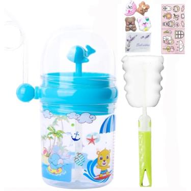 Imagem de viva story Garrafa de água com spray de baleia Blue Beach com canudo para viagem, copo de bebida, copo de plástico de desenho animado para festa de piquenique, presente de aniversário (praia azul, 250