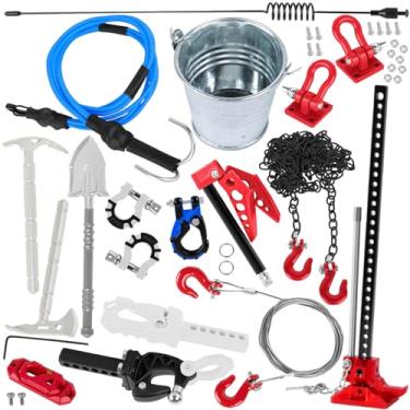 Imagem de BRCatWPark RC Crawler Car Metal Decoration Upgrades Part for 1/10 Trx4 Trx6 SCX10 GEN 7/GEN 8,RC Trailer Chain/Tow Shackle/Receiver/Hook Coupler/Elastic Force Rope/Shovel/Axe/Antennas Set,Navy Blue