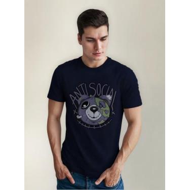 Imagem de Camiseta Masculina Manga Curta Em Algodão Anti Social - mistermah, Azu