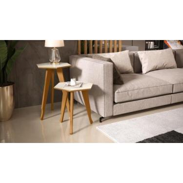 Imagem de Jogo 2 Mesas Pés Madeira Sextavado Plus Cor Off White / - Comprar Móve