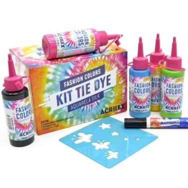 Imagem de Kit Tinta Tie Dye (5 Frascos 60 mL Aquarela Silk-1 Stencil10101 Acrilp