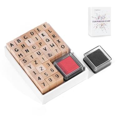 Imagem de CraftyManor 39 carimbos de letras pequenos e bloco de tinta para artesanato, kit de carimbos de borracha de madeira do alfabeto de argila para crianças, materiais de scrapbook de artesanato DIY para