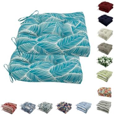 Imagem de Outdoor Chair Cushions, Tufted U-Shape Wicker Seat Cushions Set of 2, Water-Resistant and Fading-Resistant for Patio Garden Home Office Furniture(Blue leaves)