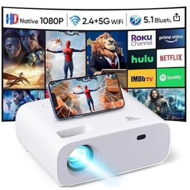 Imagem de Projetor com Wi-Fi e Bluetooth, projetor de vídeo Full HD 1080p de 200 polegadas, projetor de filme 18000L compatível com Android/iOS/laptop/TV Stick/X-Box/HDMI/USB (grizzly)
