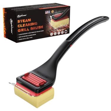Imagem de NEWKITCHEN Escova de churrasqueira, limpeza a vapor sem cerdas, cabeça de Kevlar resistente ao calor substituível com raspador de grelha, limpador seguro para churrasqueira