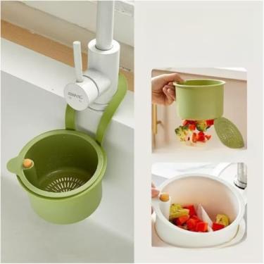 Imagem de Cesta de filtro de pia de cozinha, filtro de pendurar para torneira, escorredor de alimentos multifuncional, cesta de drenagem de cozinha de despejo automático, filtro de drenagem fácil com liberação