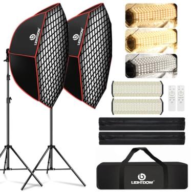 Imagem de lightdow Kit De Iluminação Fotográfica Softbox Octange 37" Com Grade Favo Mel E Lâmpada Prismática Led Regulável 110 W, 2700 K-6500 K, Controle Remoto Para Fotografia/Gravação Vídeo/Transmissão Ao V