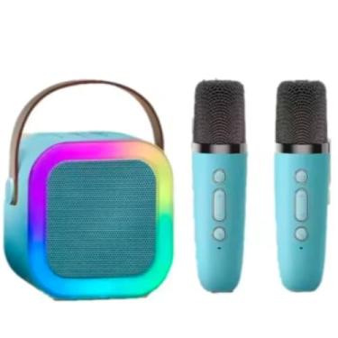 Imagem de Microfone Karaokê Bluetooth com 2 Microfones Sem Fio Voz Modulada e Caixa de Som Embutida