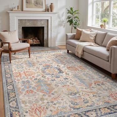 Imagem de Tapetes de área, 20 x 25 cm, lavável, para quarto, sala de estar, tapete de chenille fino antiderrapante para sala de jantar, fazenda vintage, azul-petróleo/multi