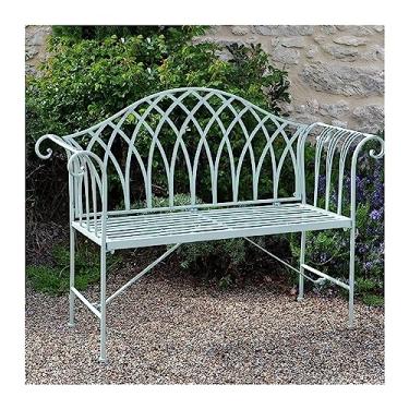 Imagem de Banco de jantar ao ar livre com encosto de braço, banco de jardim externo de ferro forjado de 129,8 cm, banco de metal para 2 pessoas, móveis de assento externo (verde)